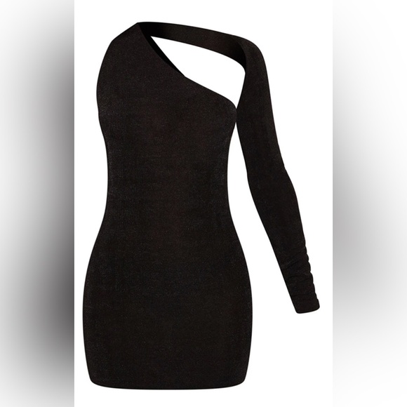 PrettyLittleThing Black One-Shoulder Dress - Picture 4 of 4